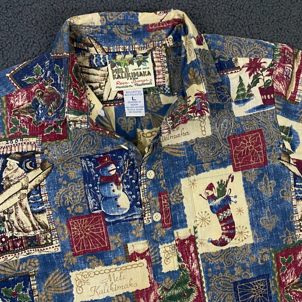 Reyn Spooner Mele Kalikimaka Hawaiian Shirt Boys Large Xmas Santa Popover
